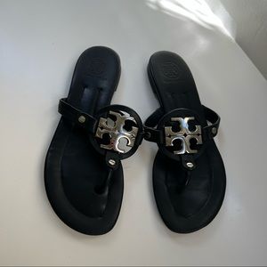 Black Leather Tory Burch Sandals